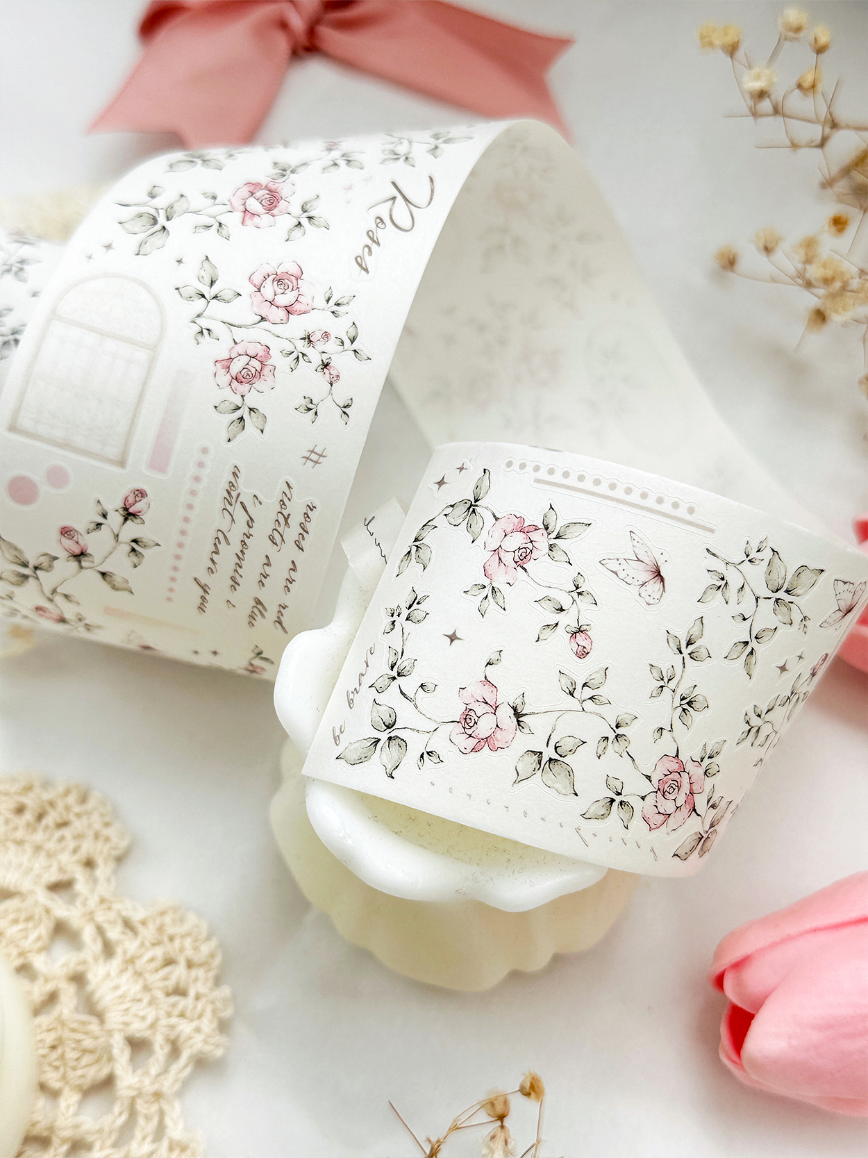 leelajournals - Wholesale Washi-tape - vooraf gesneden PET-tape met veldrozen (washi tape, lus)9