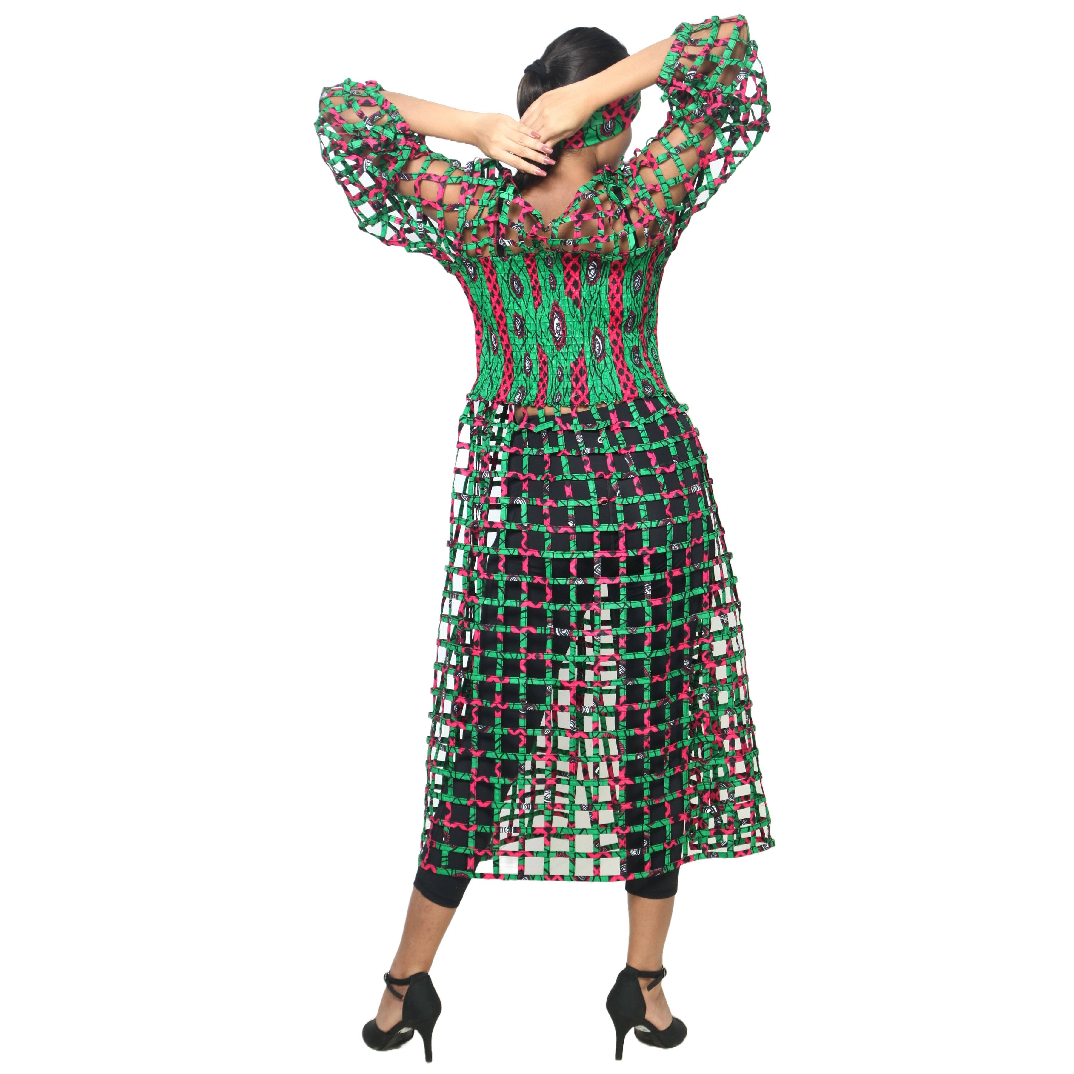 African Stars - Wholesale Dress - Women's - Women's Long Sleeve Smocked Bodice Cage Dress -- FI-ST1228