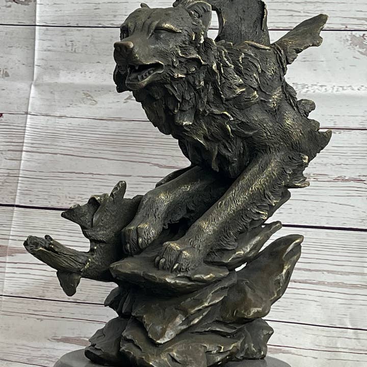 Bronzhaus – wholesale Skulptur – Abstrakt surrealistiska varg skulptur staty brons metall på marmor bas signerad konst2