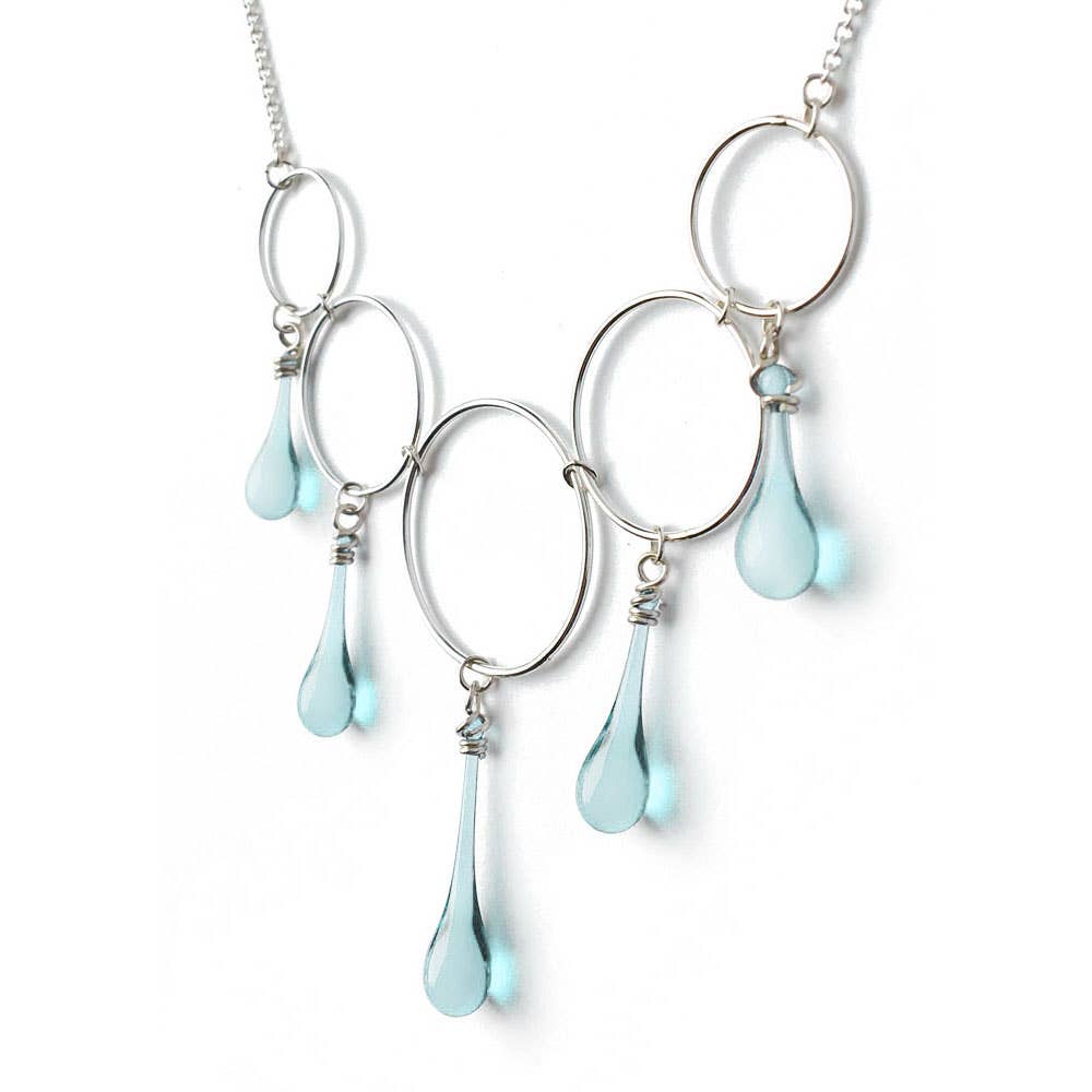 Sundrop Jewelry - Wholesale Pendant/Charm Necklace - Cassiopeia Necklace with Glass Teardrops and Silver Circles10