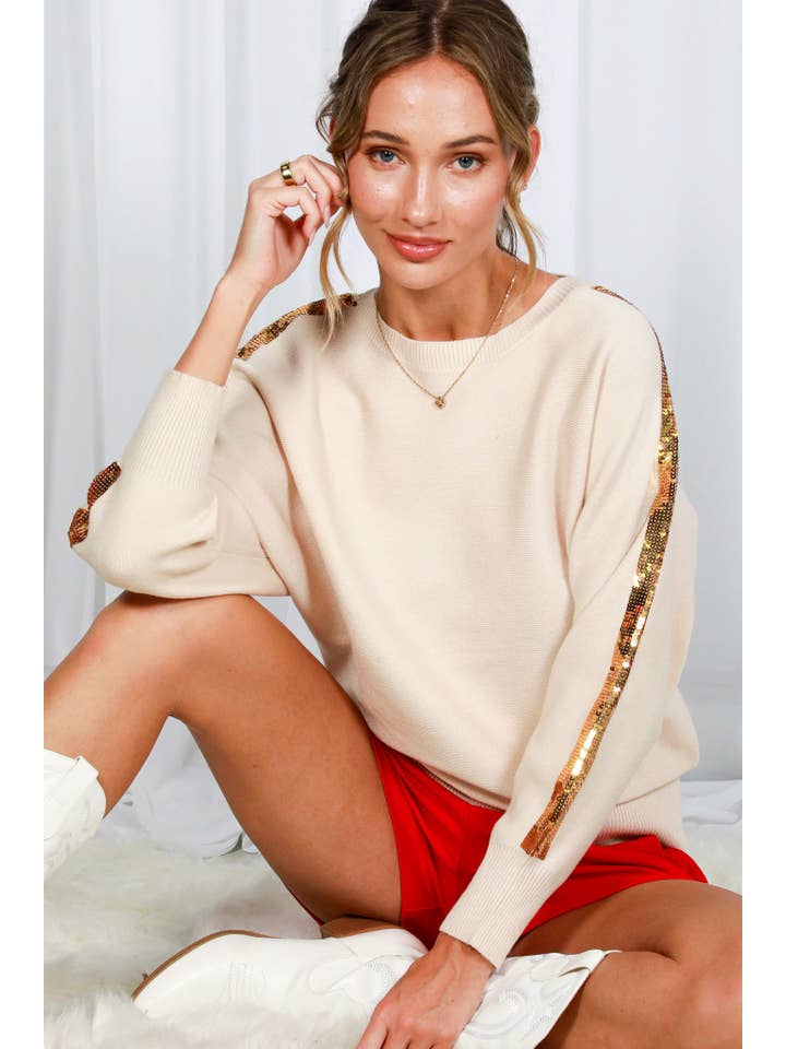 Vine & Love - Wholesale Knit Sweater - Women's - Sequin Detail Crew Neck Dolman Knitted Sweater VT82013