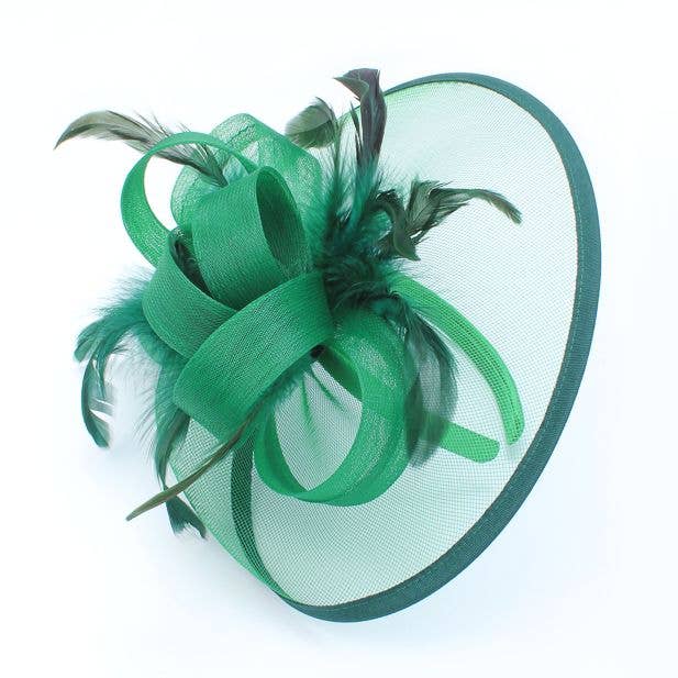 Inca UK - Venta al por mayor Tocado - Mujer - Estilo Doris. Fascinador verde con malla y plumas4