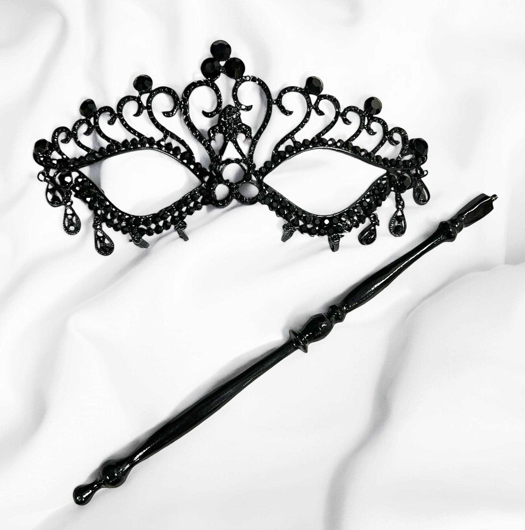 Happy Dream Gifts - Wholesale Costume - Men's - Black Masquerade Mask with Stick, Crystal Masquerade Mask6