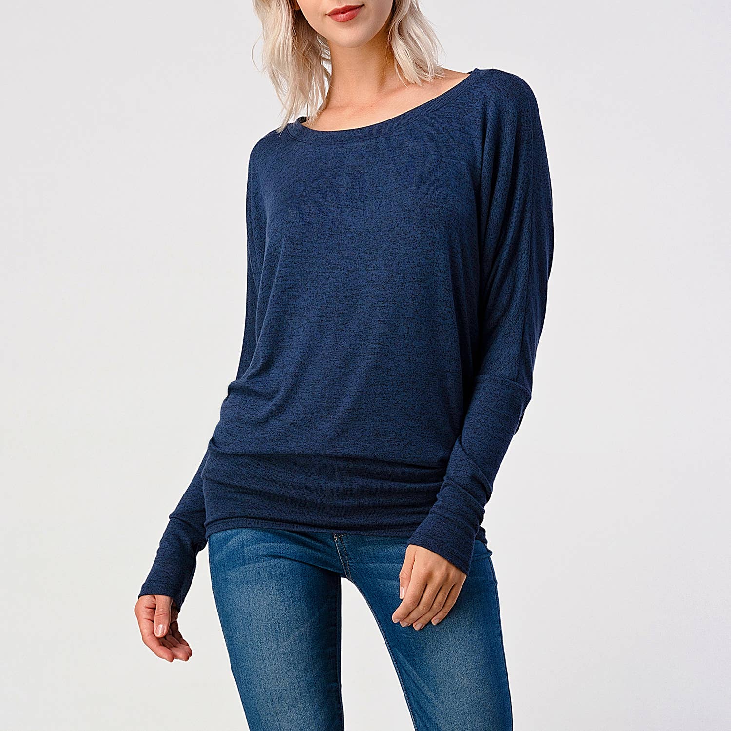 Heimious - Vente Haut en maille – femme - Haut en tricot Hacci à manches longues et col rond à manches Dolman, 270110