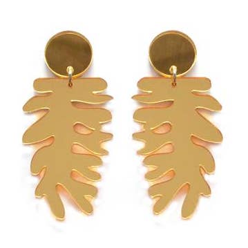 Boucles d'oreilles métallisées en acrylique découpé au laser pour la vente par Boo and Boo Factory