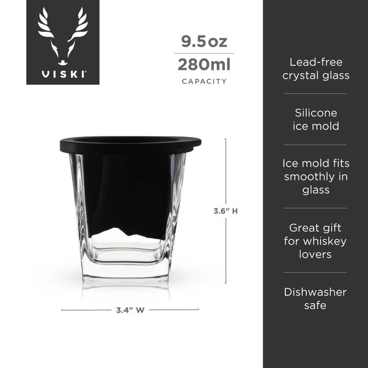 Viski - Wholesale Cocktail/Liquor Glass - Glacier Rocks® Mountain Ice Mold & Crystal Whiskey Glass Set