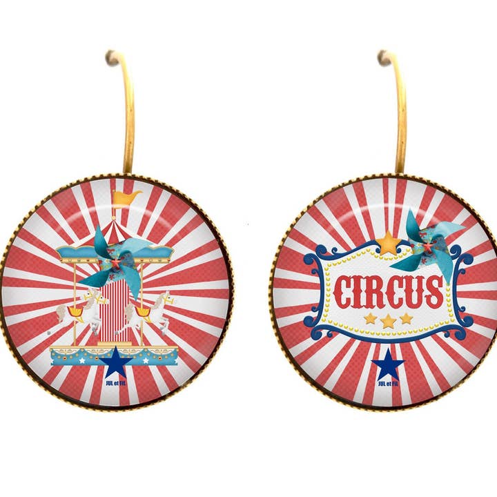 Dormeuses cabochon dissociées circus pour la vente par JUL ET FIL