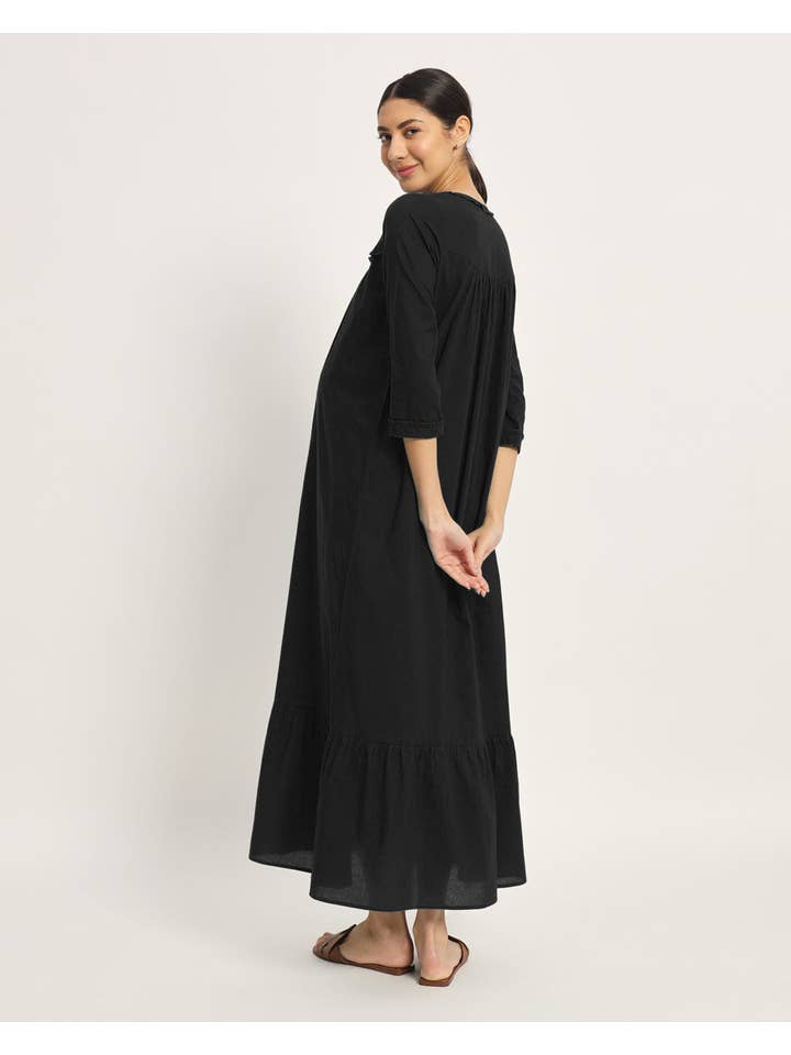 Thevasa - Wholesale Dress - Maternity - Classic Black Bella Mama Maternity & Nursing Dress1