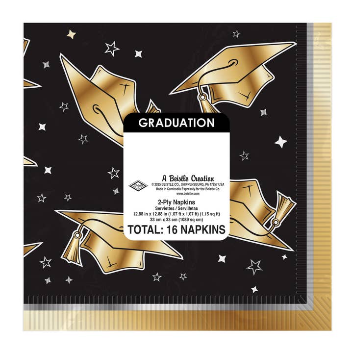 Beistle - Wholesale Disposable Napkin - Black and Gold Graduation 2-Ply Luncheon Napkins1