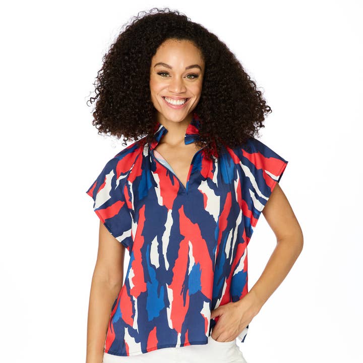 The Abstract Blouse | Red + Blue for wholesale by Stewart Simmons