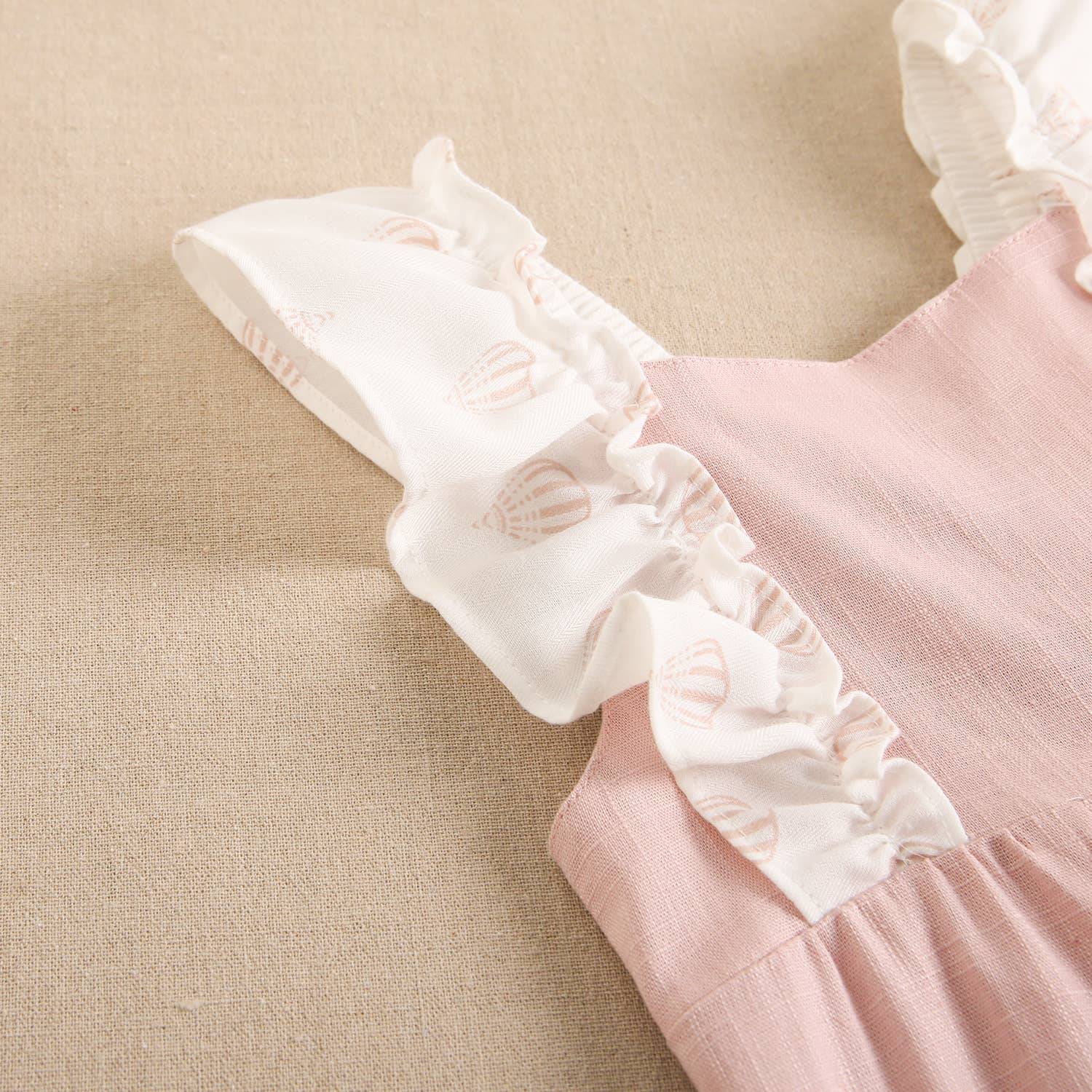 Rose Long Plain Girl's Jumpsuit with Contrast Printed Ruffles for wholesale on Faire4