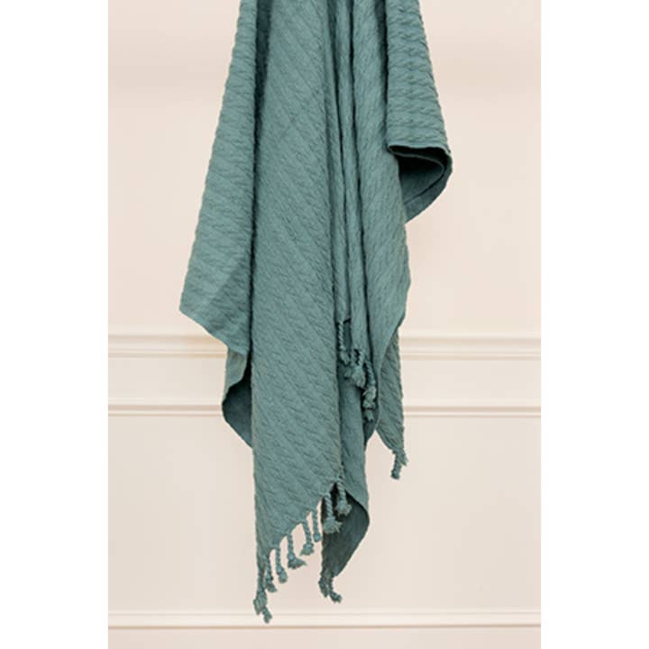 HomeRoots - Wholesale Throw Blanket - Teal Blue Knitted 100% Cotton Throw Blanket