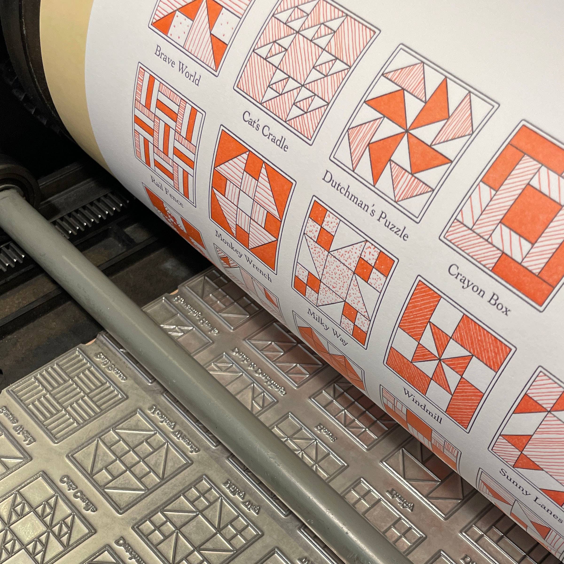 Green Bird Press - Wholesale Art Print - A Few Quilt Blocks Letterpress Print - 12" x 18"7