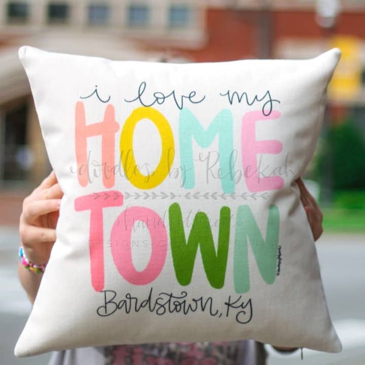 I Love My Hometown - Custom Town Square Pillow for wholesale by Doodles By Rebekah
