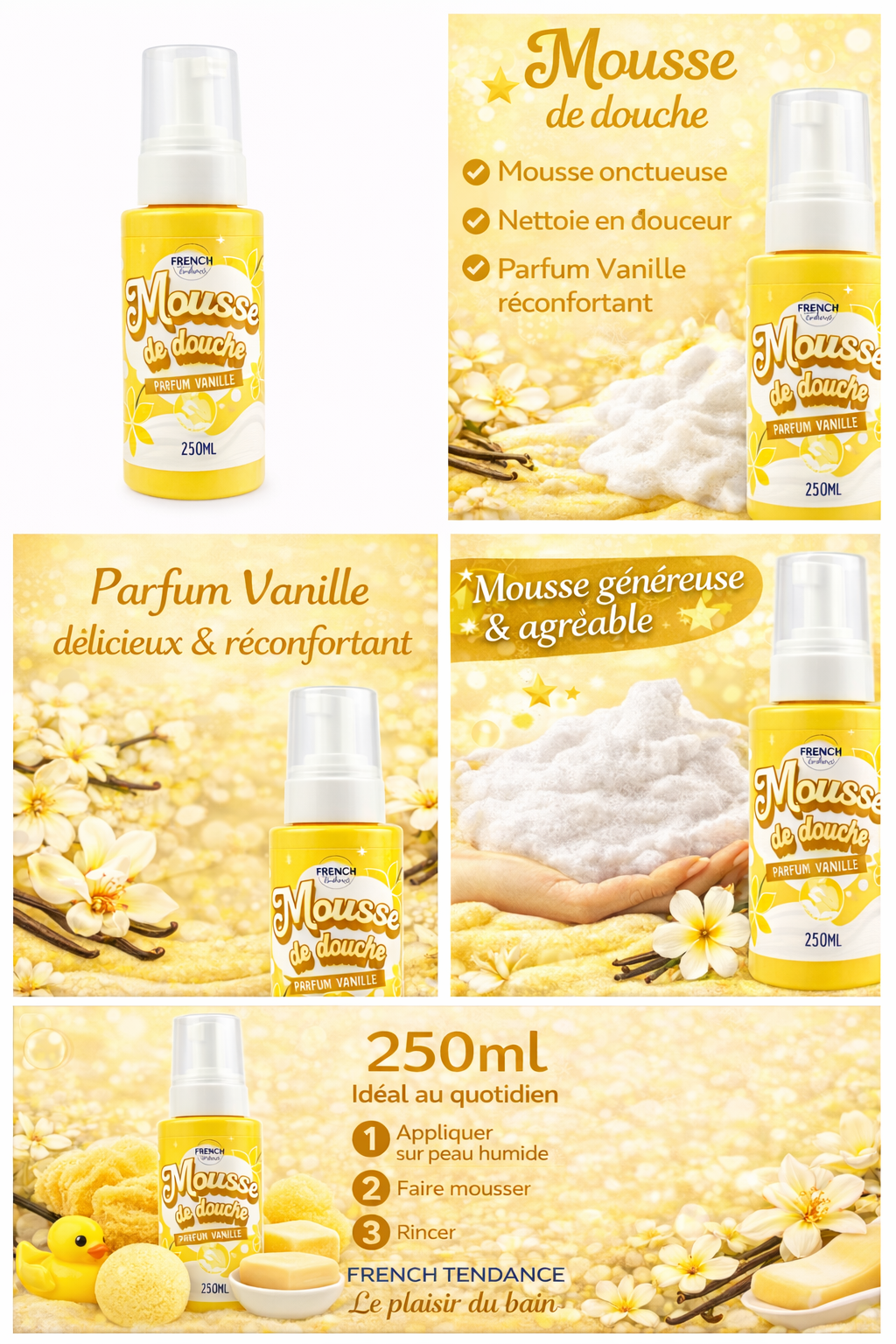 FRENCH TENDANCE - Wholesale Whipped Soap - Shower mousse 250ml - Vanilla scent3