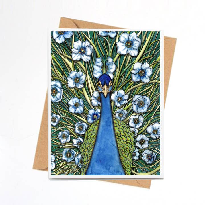 "Grande Peacock Fleur" Handmade Notecard for wholesale by PinkPolish Design
