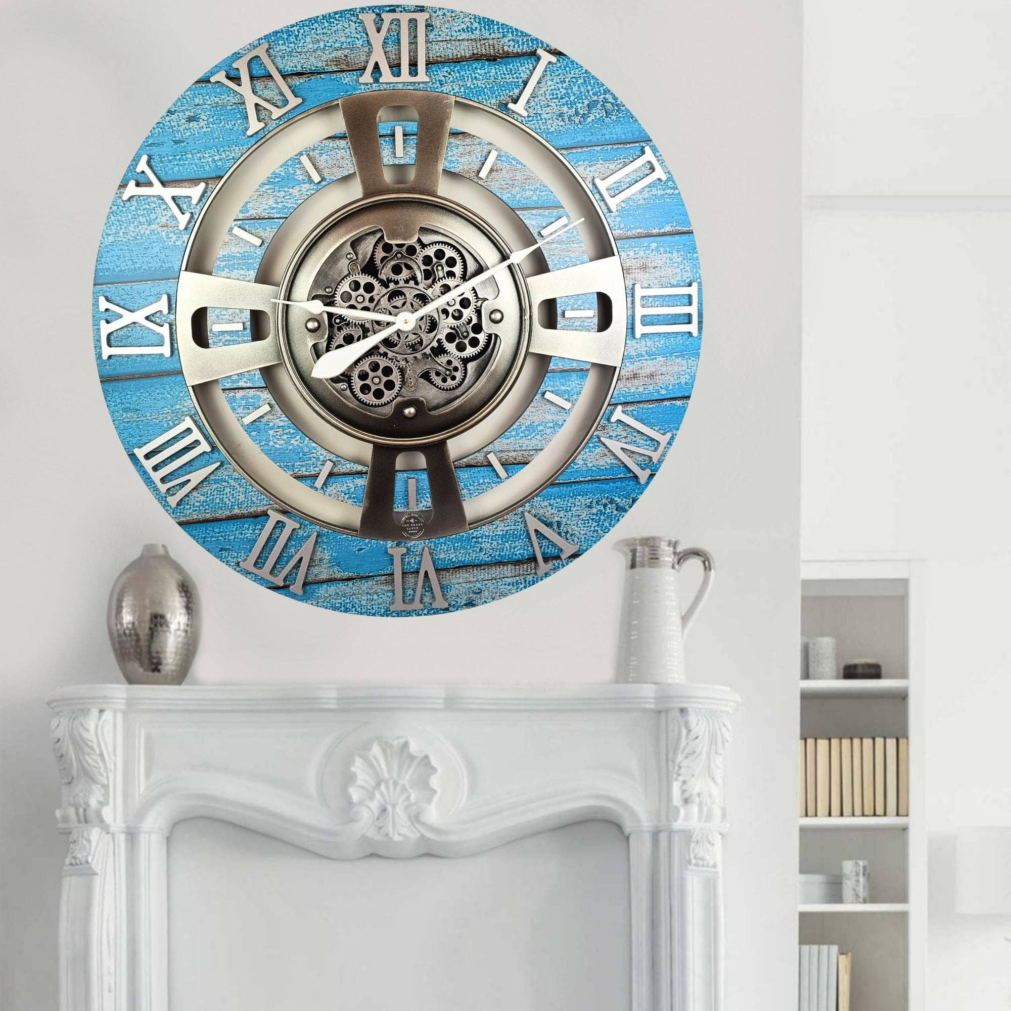 The Gears Clock - Wholesale Wall Clock - ENGLAND LINE WALL CLOCK ROUND 36 INCH OCEAN BLUE8