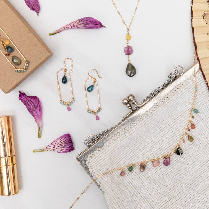 Vannucci - Wholesale Dangle Earrings - Bali - Crystal Point Frame with Gemstones3