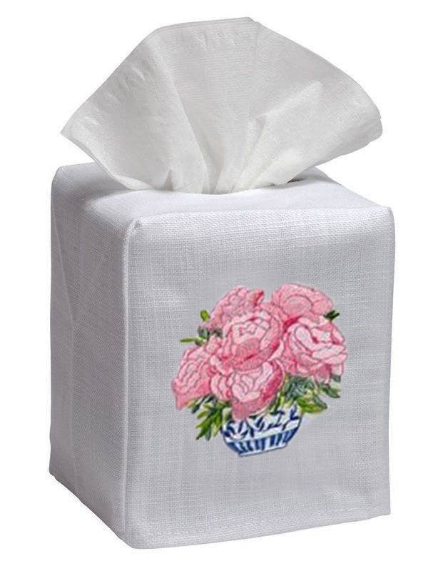 Couverture de boîte à mouchoirs - Pot de pivoines (Rose) pour la vente par Jacaranda Living