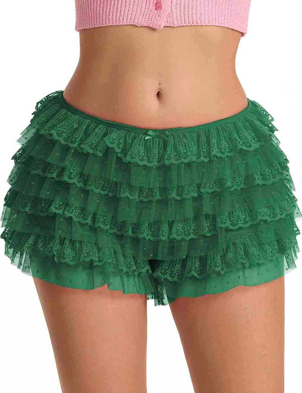 Sweetkama - Vente Short – femme - Shorts à volants en dentelle unie avec nœud pour femmes6