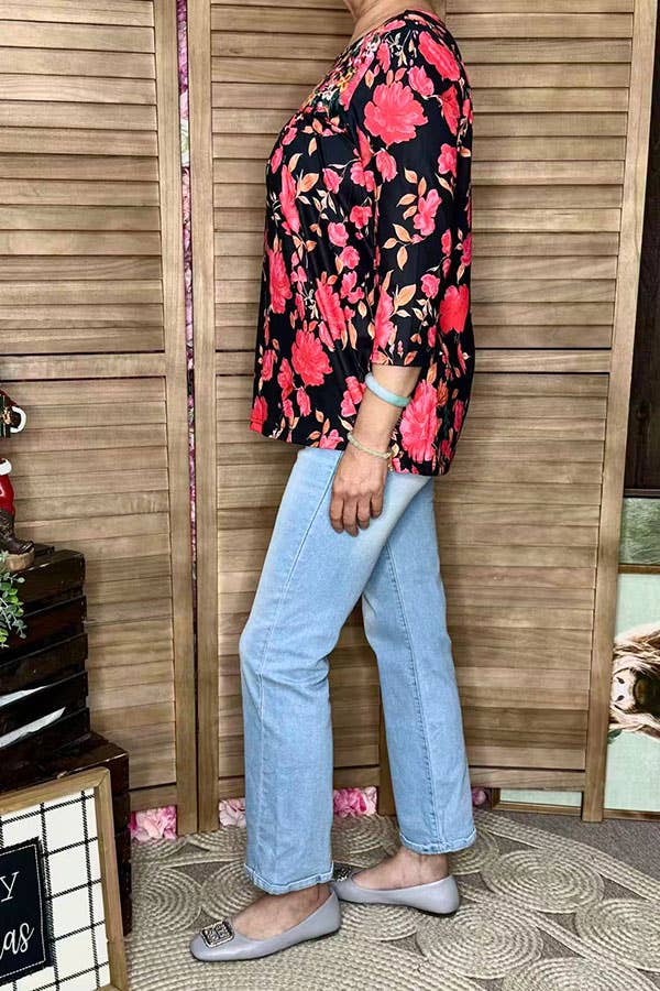 luluclothes - Wholesale Tunic - Women's - Floral embroidery & floral 3/4 sleeves women top XCH163392