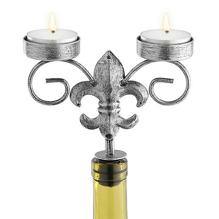 IWA Wine Accessories / Epic Products - Wholesale Candle Holder - Silver Fleur De Lis Wine Candelabra #42-271