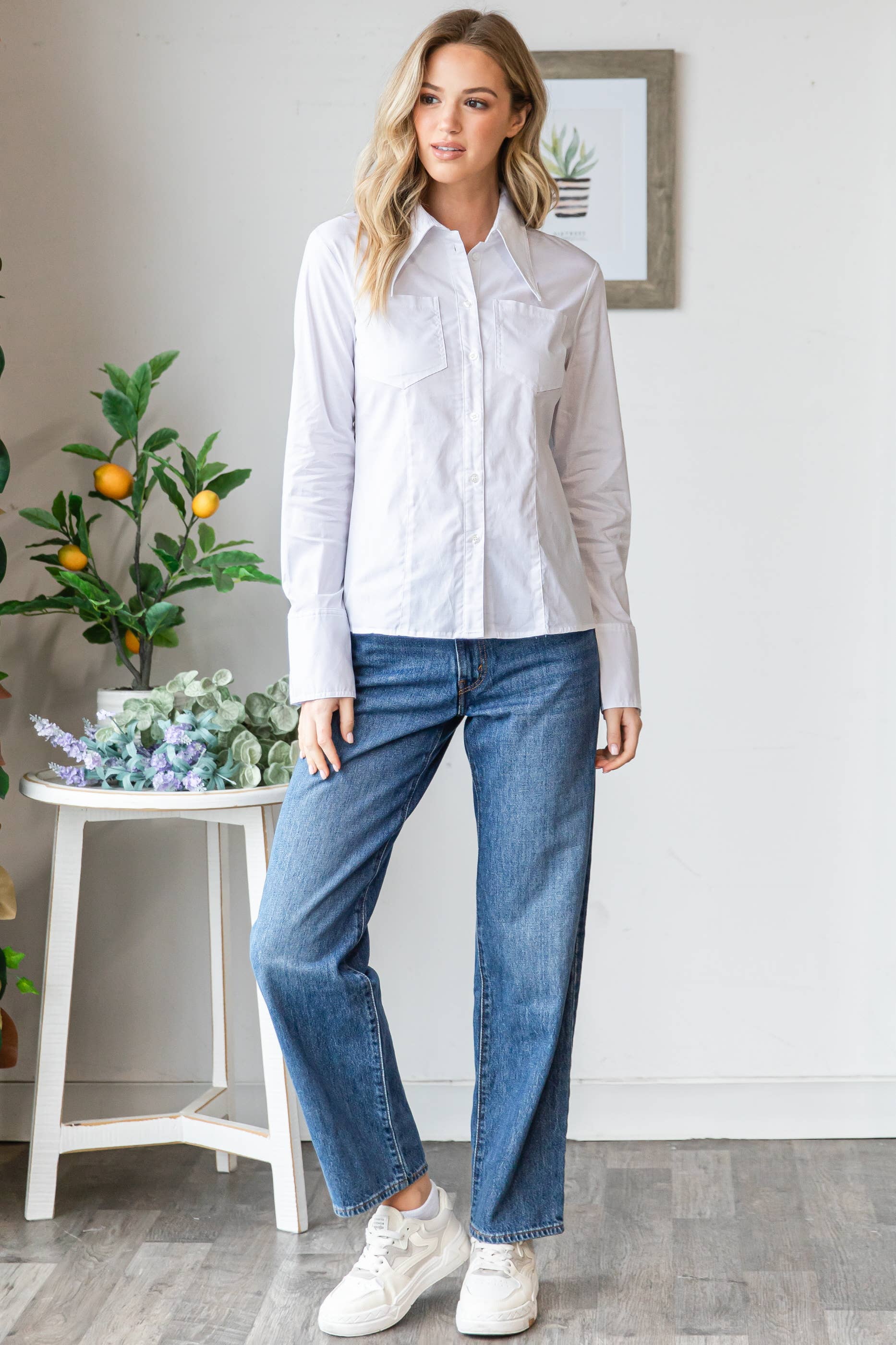 KIWI – Großhandel Hemd mit Button-down-Kragen – Damen – IT2451 Slim Fit Stretch Baumwoll-Popeline Button-Down-Hemd9