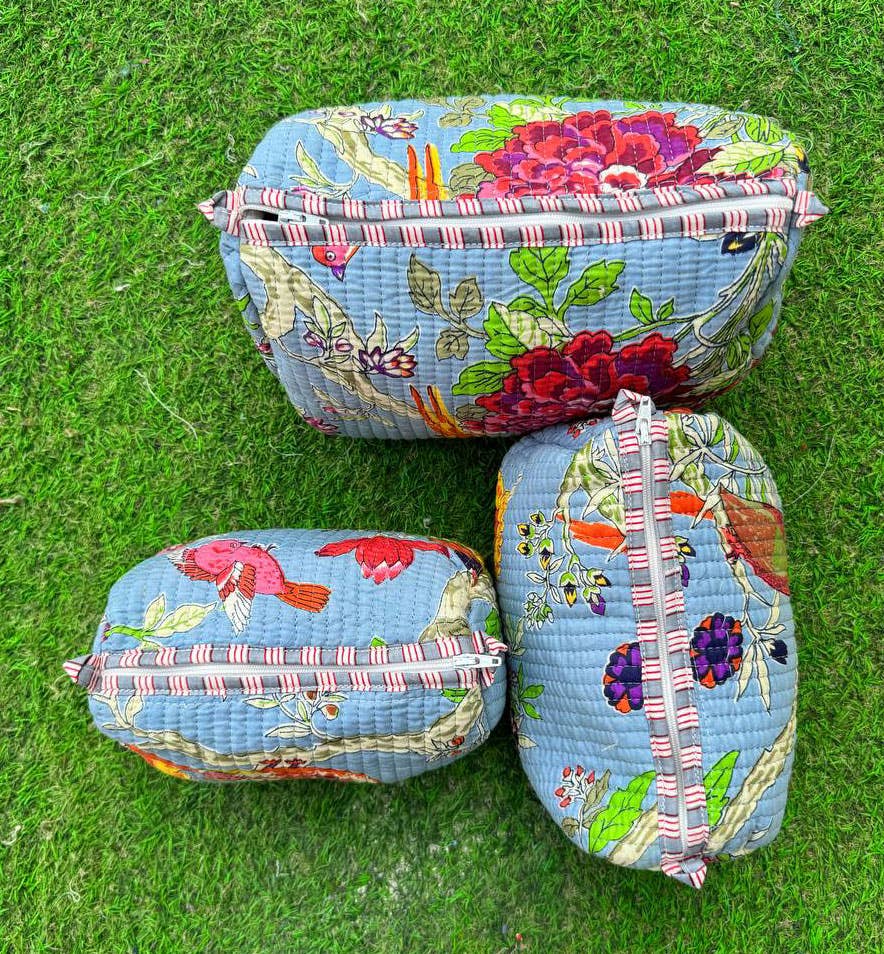 Borsa con Stampa di Uccelli Pochette con Cerniera Borsa in Cotone