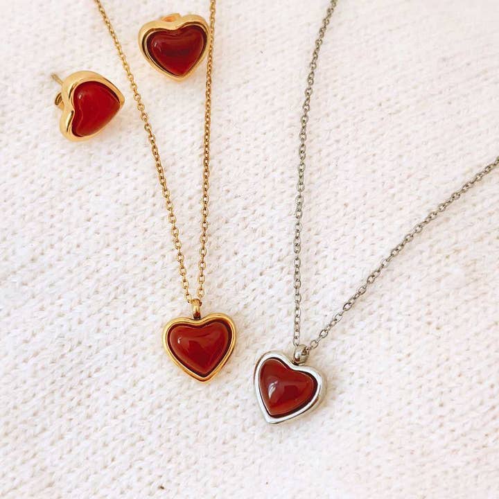 LilAryenne | Jewelry & Suncatchers – Großhandel Kette mit Anhänger/Charm – Karneol-Herzanhänger - Edelstahl-Kristallschmuckgeschenk12
