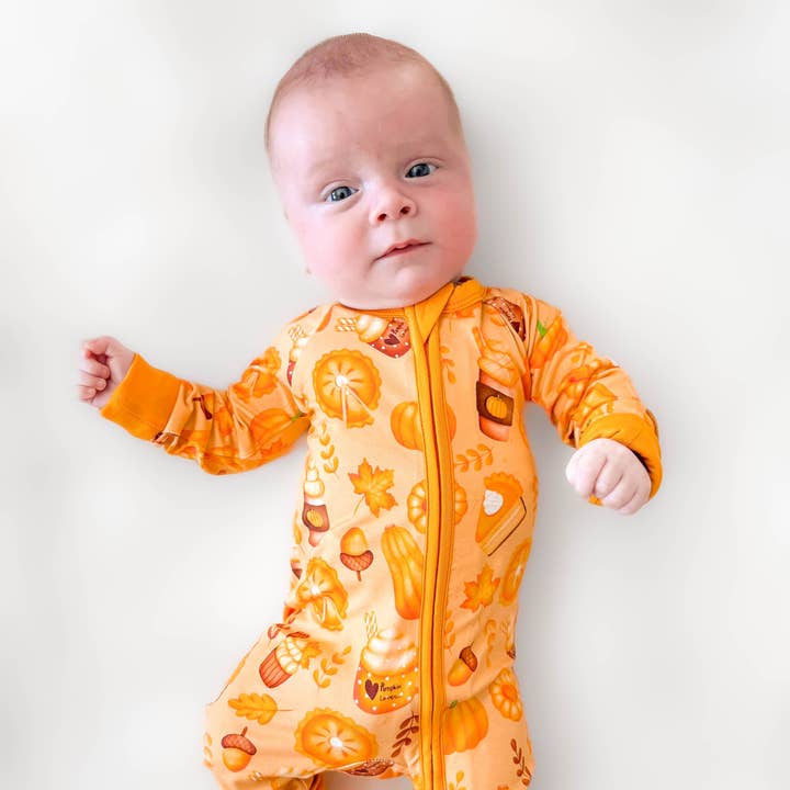 Pumpkin Lover | Convertible Bamboo Zipper Baby Pajamas for wholesale by Little Popp Crew