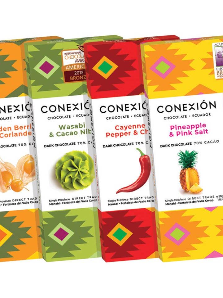 Exotic Inclusions Collection (4 bars | 200g/7.05oz) for wholesale by Conexión Chocolate
