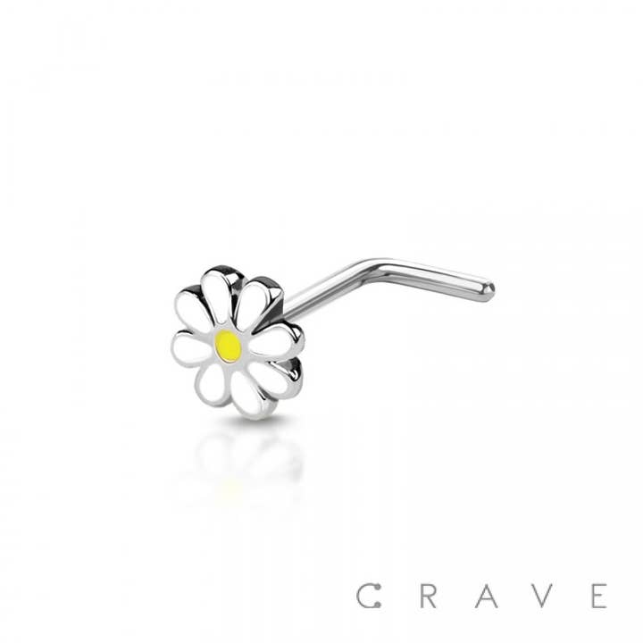CRAVE - Wholesale Nose Ring - DAINTY DAISY ENAMEL SHAPE 316L SURGICAL STEEL NOSE1