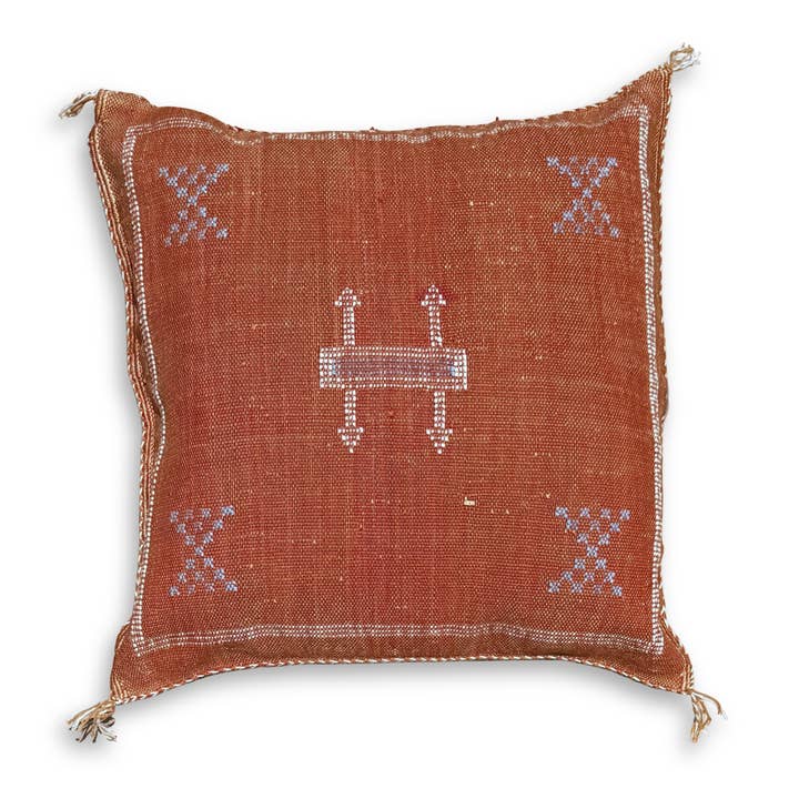 Terra Cotta Sabra Cactus Silk Kilim Pillow Cover | Handwoven Moroccan Home Decor for wholesale by Intertwined: Handmade for Good