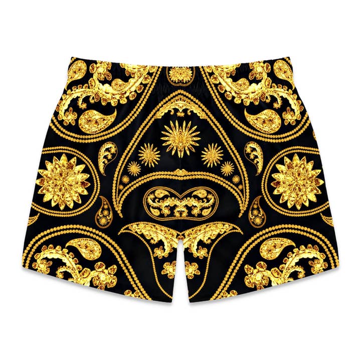 King Killers - Wholesale Boardshort - Heren - Zwart-gouden Paisley zwembroek voor heren6