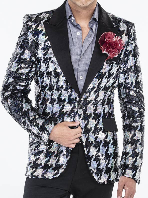 Herren Paillettenblazer, Hahnentritt Silber/Schwarz für den Großhandel von Angelino