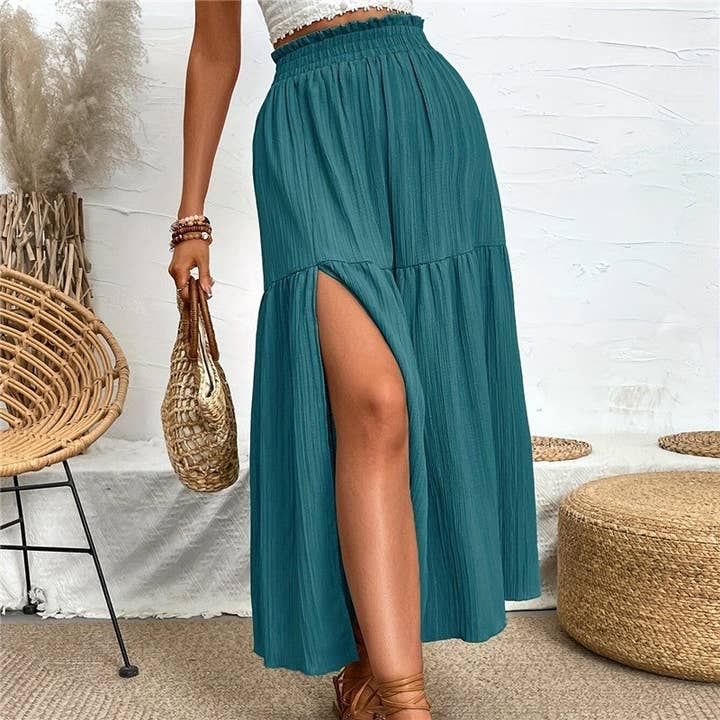 High Slit Ruffle Waist Wrap Skirt for wholesale by UZ Wholesale Store