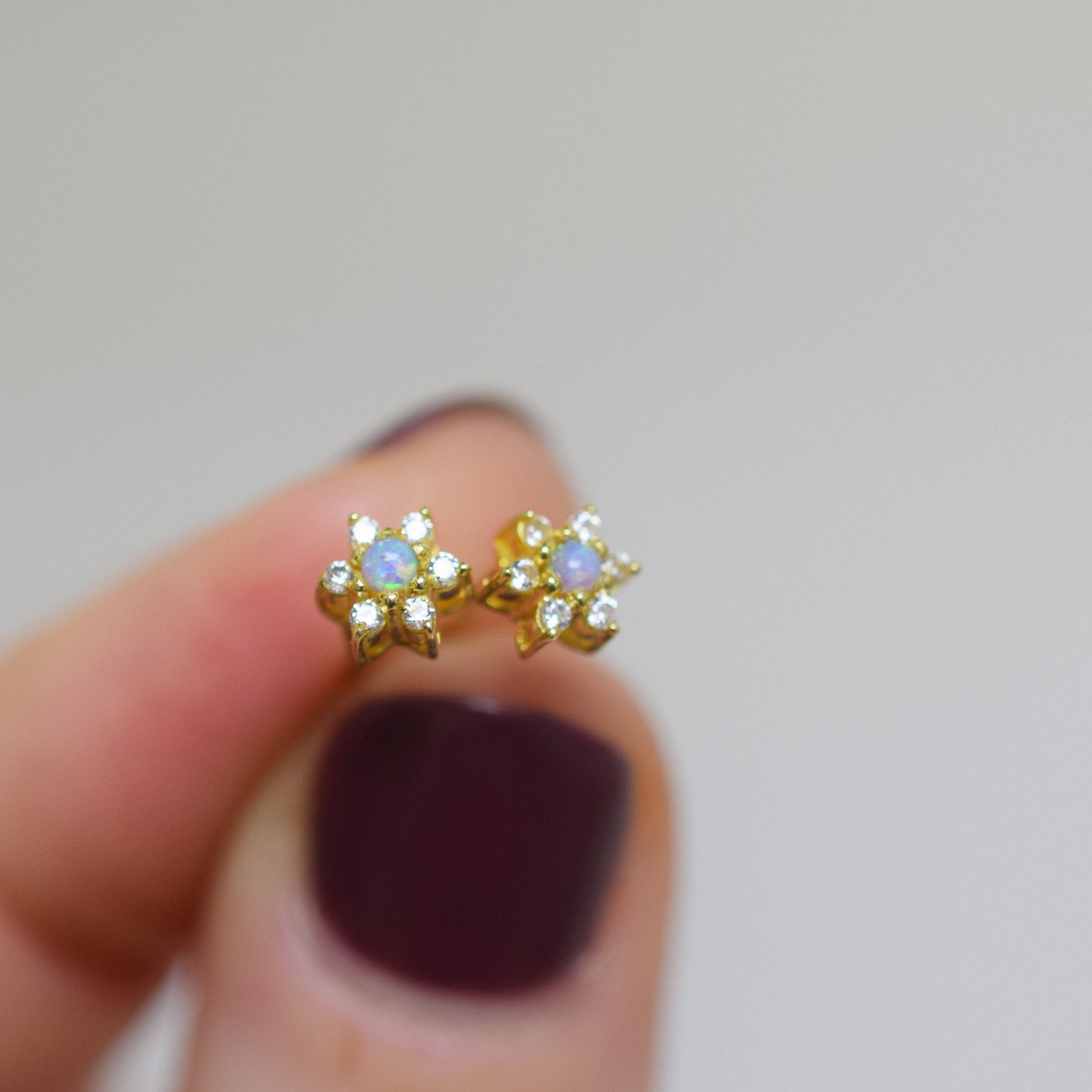 La Kaiser - Wholesale Stud/Post Earrings - Blue Opal & Diamond Daisy Studs2