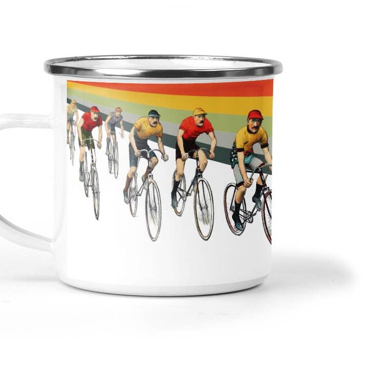 Cameron Vintage fiets emaille metalen blikken beker voor wholesale door Mustard & Gray Ltd