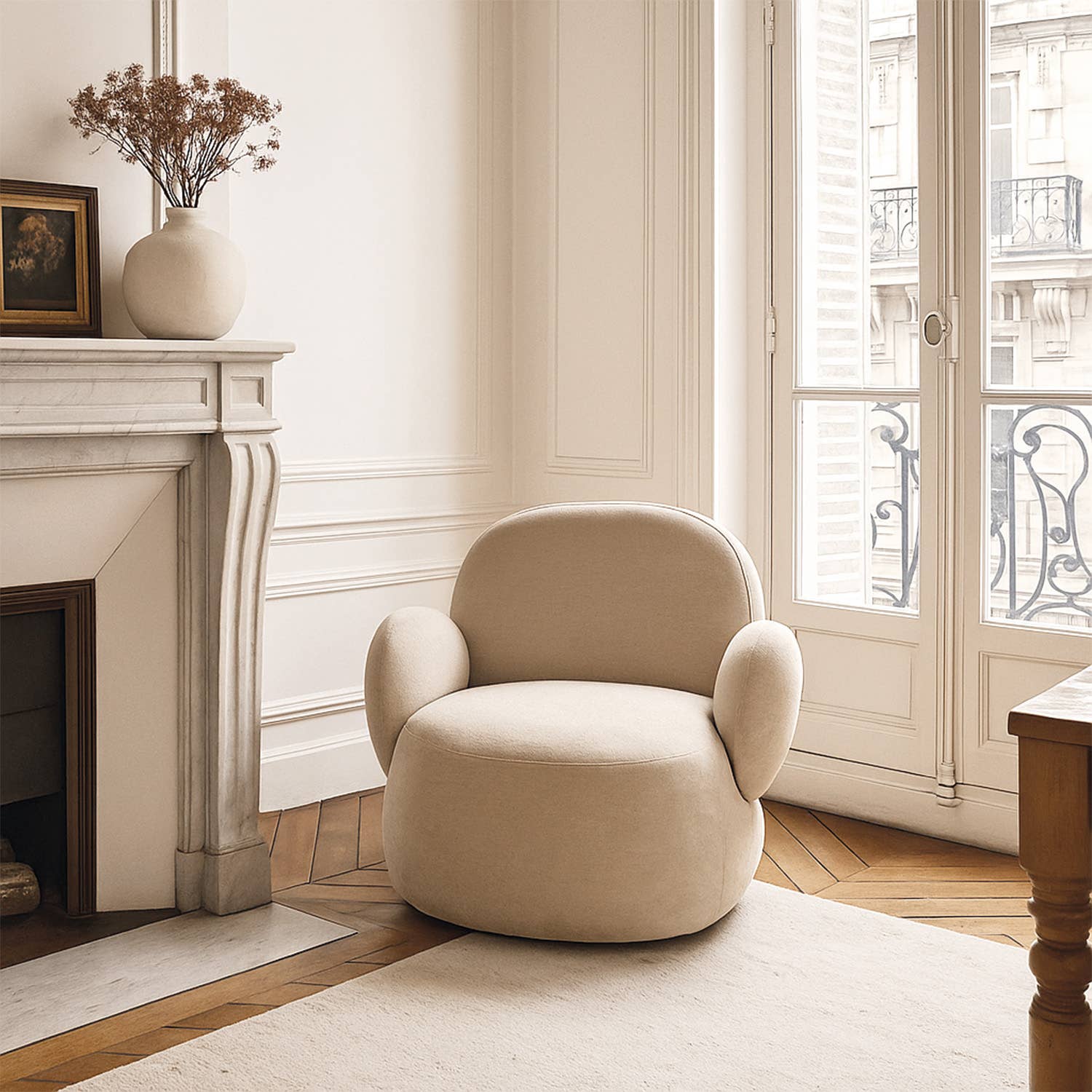 Opjet Paris - Wholesale Chair - Retroplush swivel chair beige trip L78 D74 H70cm1