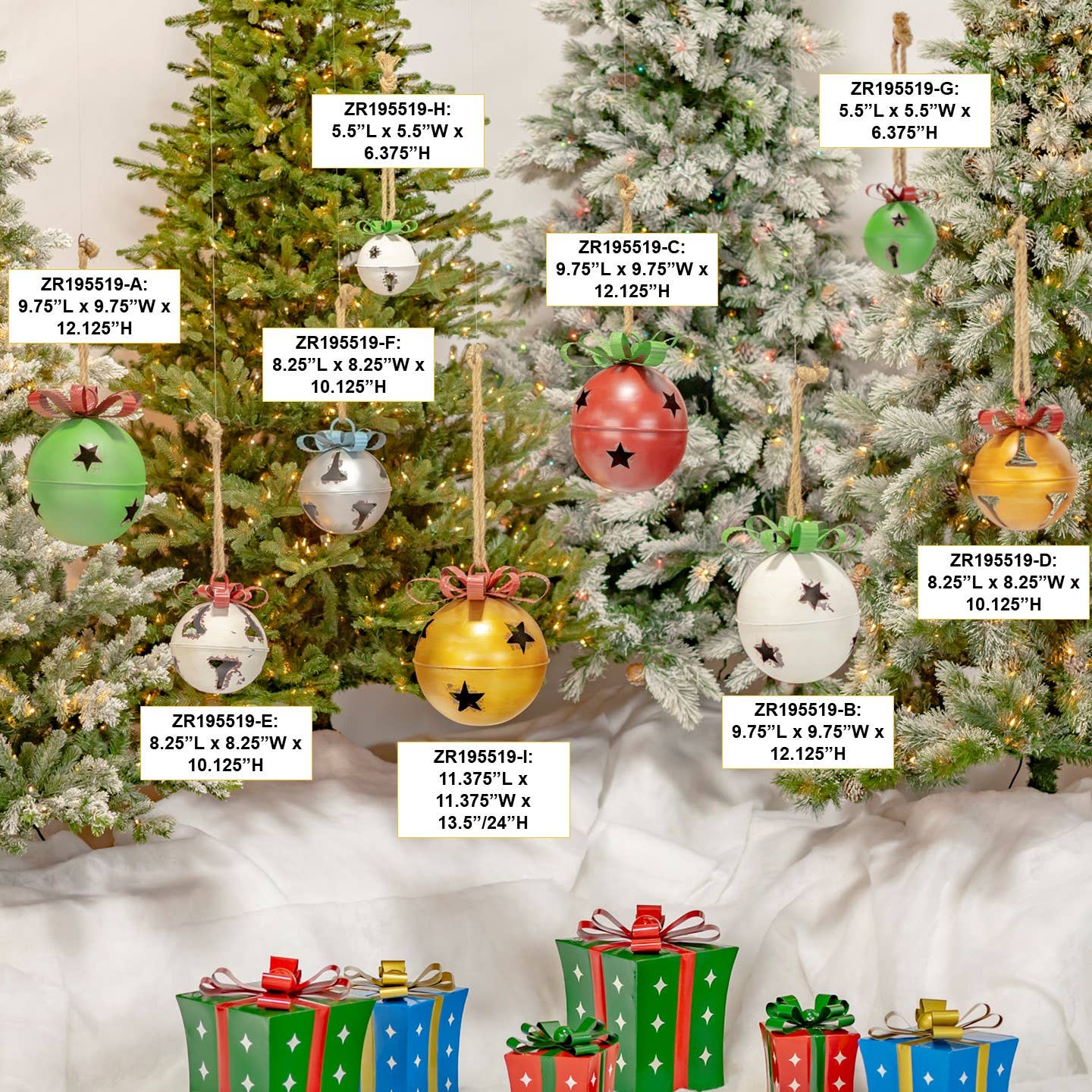 Zaer Ltd. International - Wholesale Ornament Set - Colorful Large Christmas Bells- 9 Assorted Colors9