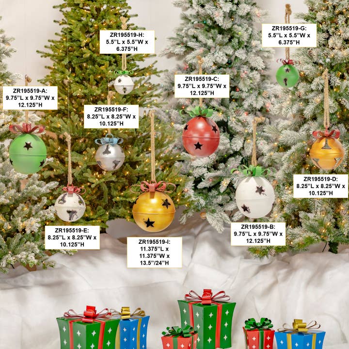 Zaer Ltd. International - Wholesale Ornament Set - Colorful Large Christmas Bells- 9 Assorted Colors9