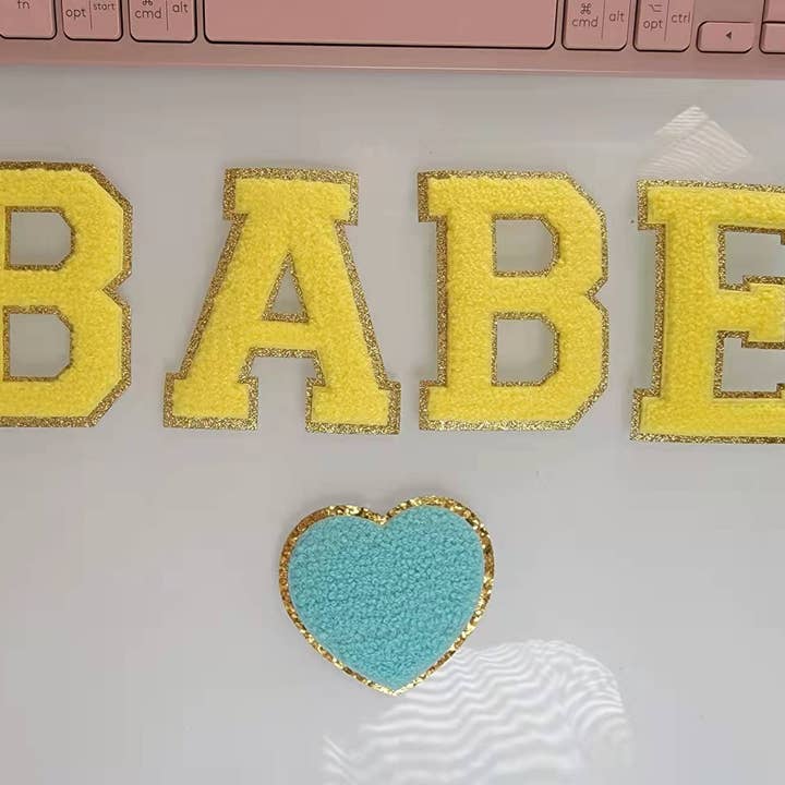 3 inch Iron on letters, Yellow, Chenille Letters, varsity for wholesale by Chicbaby LLC