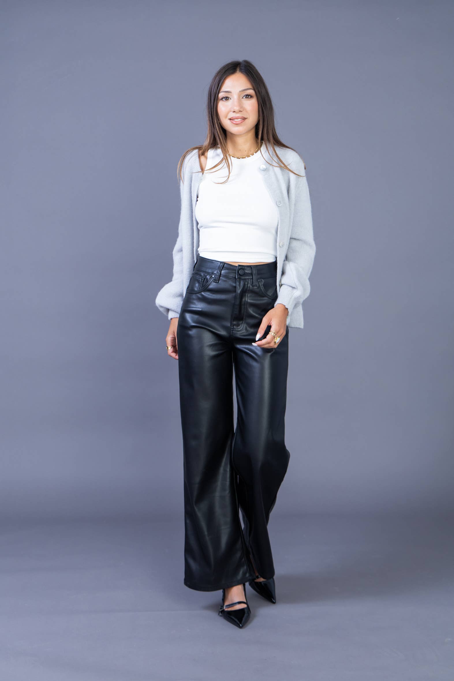 Black Women's wide leg faux leather pants - ANA & LUCY for wholesale on Faire1