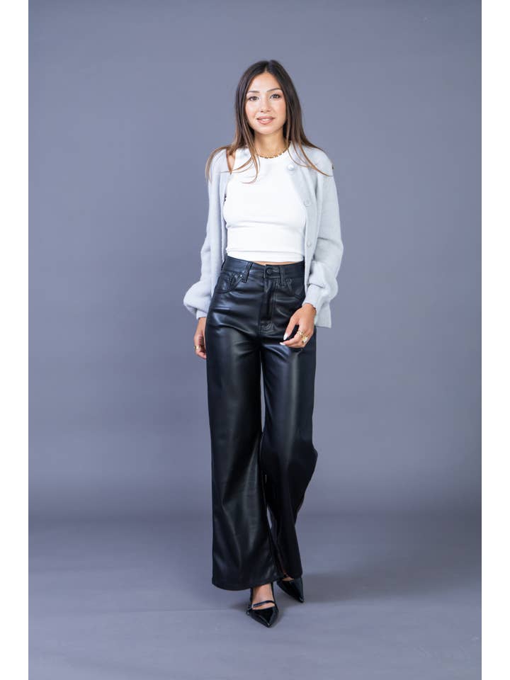 Black Women's wide leg faux leather pants - ANA & LUCY for wholesale on Faire1