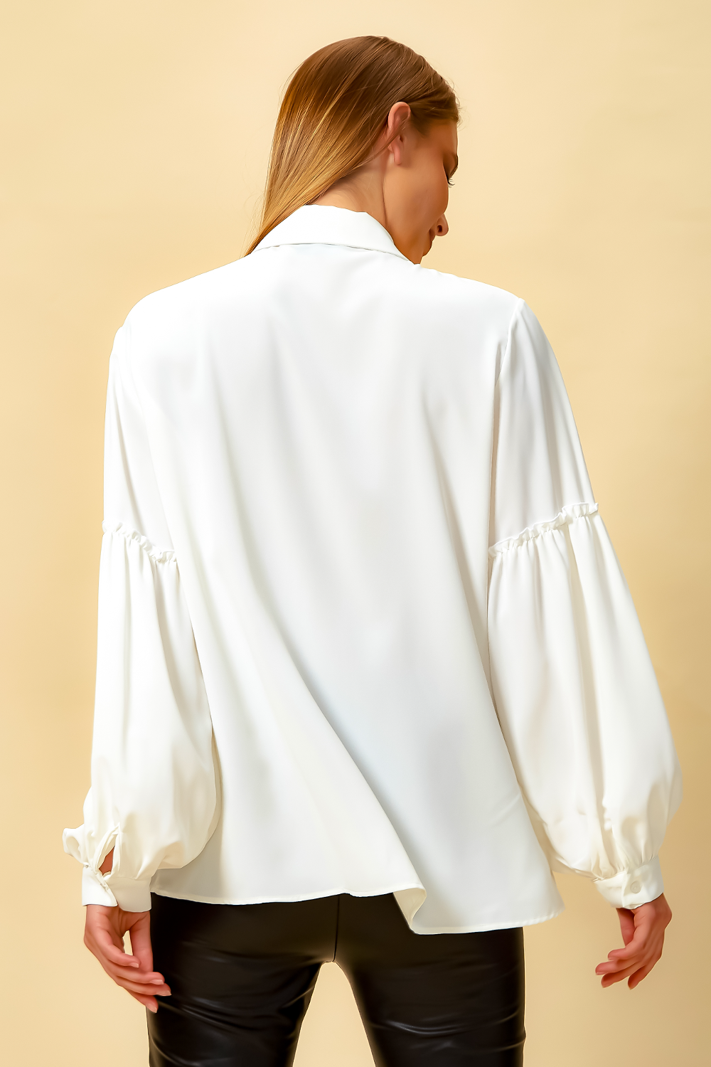 Blanc Chemise à manches patchwork en blanc en vente sur Faire2