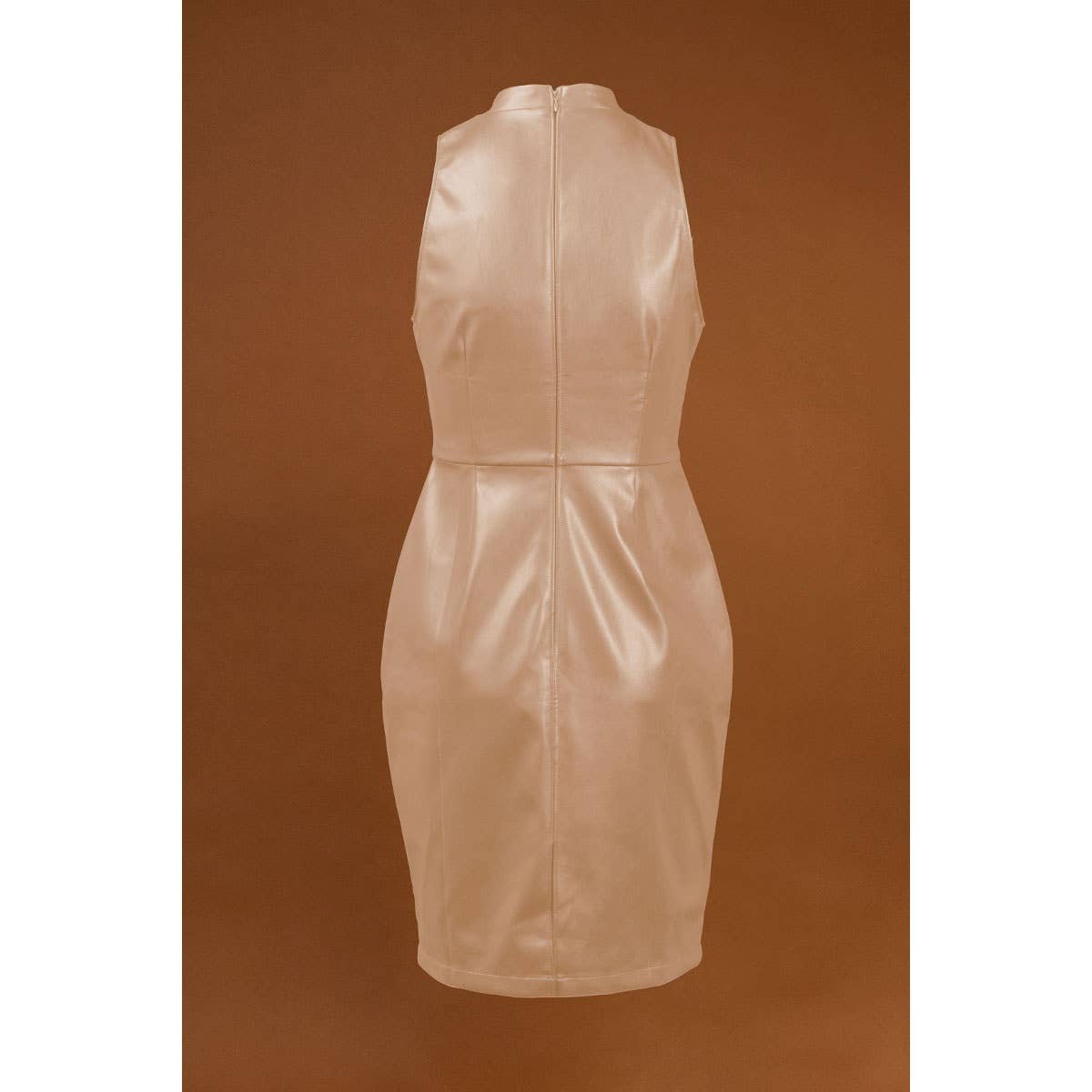 Bruin Midi-jurk van veganistisch leer met hoge hals voor groothandel op Faire1