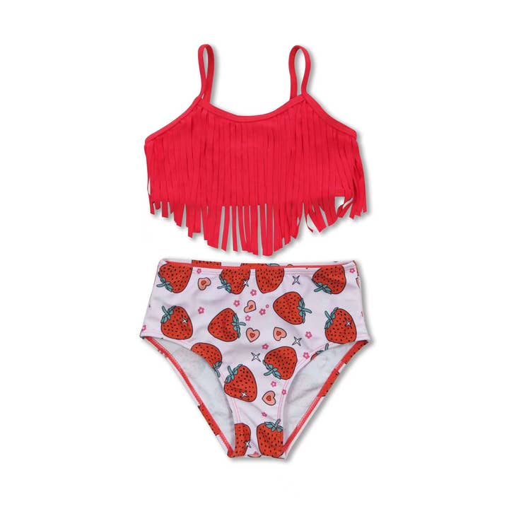 Tassels strawberry baby girls summer lining swimsuit for wholesale by Yawoo Garments