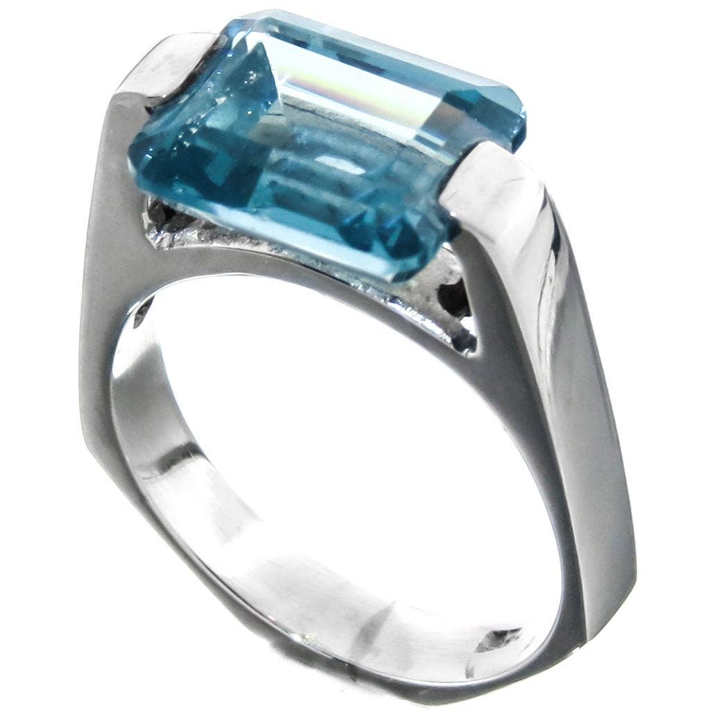 FifiRose - Venta al por mayor Anillos grandes/de cóctel - Anillo de banda de plata de ley 925 con topacio azul simulado1