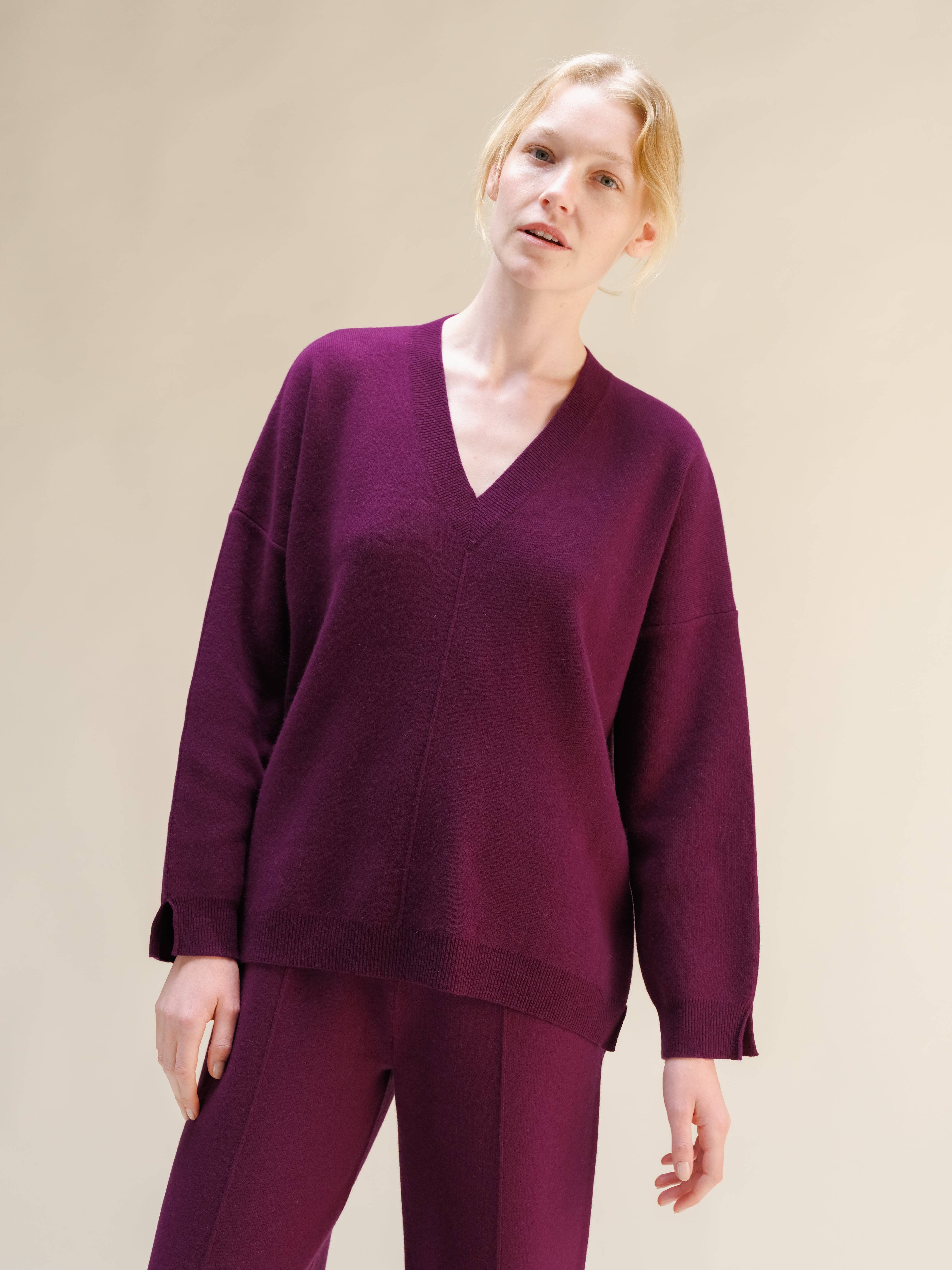 Lèmme - Venta al por mayor Jersey de punto - Mujer - Maxi de Cuello en V Sólido con Mezcla de Cachemira y Aberturas Laterales17