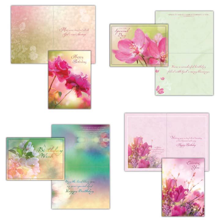 Birthday Blossoms - Birthday Cards, 12 Boxed Greeting cards by Shared Blessings for wholesale by Crown Point Graphics